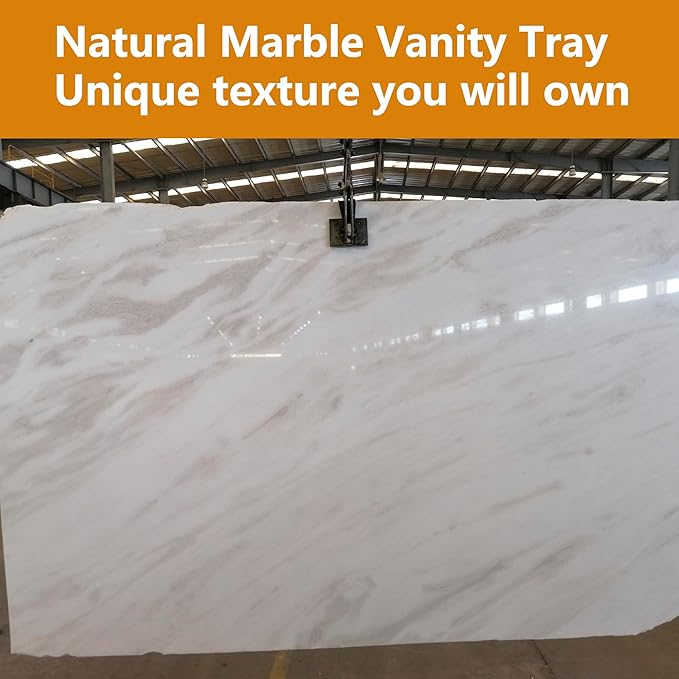 Vanity Tray, 11.8inch Marble Bathroom Tray for Countertop, White Marble Bathroom Dresser, Stone Serving Tray for Kitchen Counter, Storage Organizer for Decor, Perfume, Jewelry