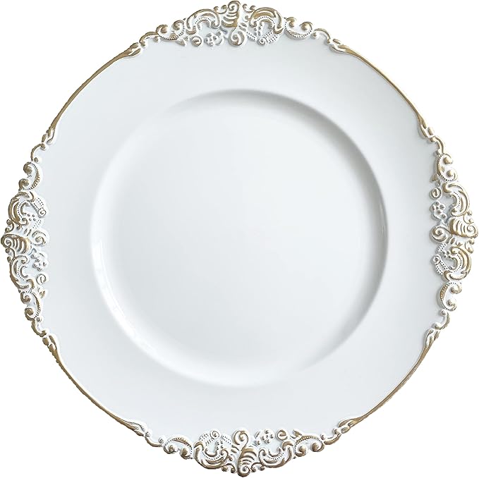Henilosson white Charger Plates Gold Trim - Antique Plate Chargers for Dinner Plates - Set of 6 Dinner Chargers(6,white)