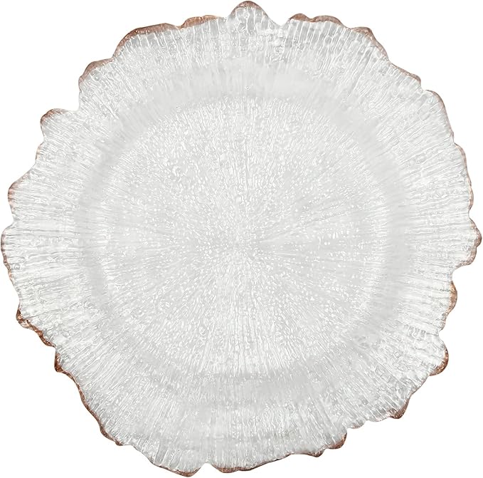 Charger Plates Set Round Embossed Dinner Plate Chargers Plastic Elegant Floral Plates for Dinner Wedding Party Event Table Kitchen Decoration 25PCS (Clear Gold 25pcs)