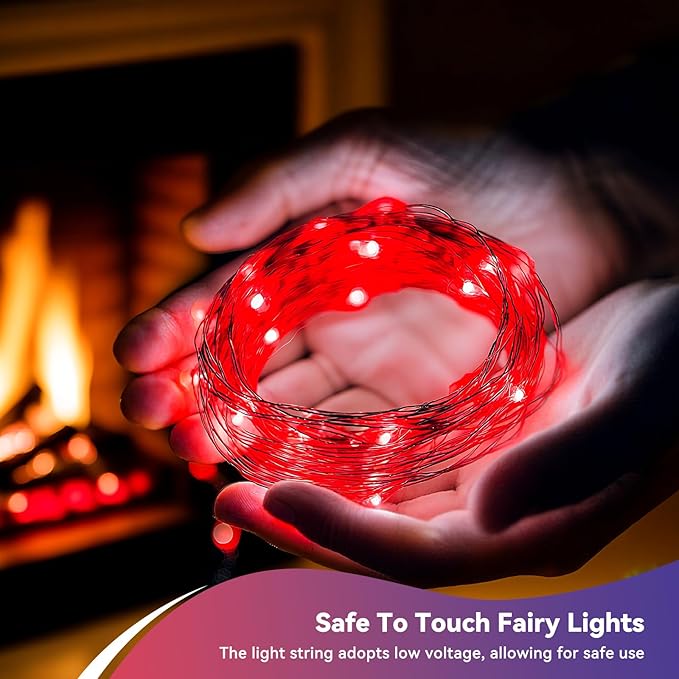 4 Pack 60LED Christmas Fairy Lights Battery Operated - 20FT Twinkle Lights with 2 Lighting Modes Indoor Outdoor, Waterproof Led Fairy String Lights for Bedroom, Wedding, Dorm, DIY Decor, Red