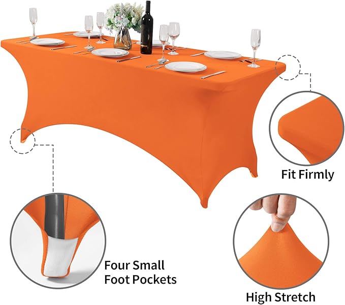 2Pack Spandex Table Cover for 6Ft or 4fT or 8ft Table Universal Fitted Stretch Tablecloth for Party, Banquet, Wedding and Events-Orange