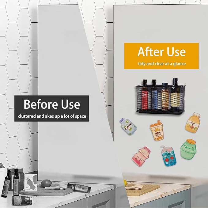 Wire Mesh Storage Baskets Organizer Black Magnetic Basket with 5 Strong Magnets, Magnetic Organizer Holder for Refrigerator Locker Whiteboard Office,Home 6.29'' × 2.28'' × 3.54'',4 Pack