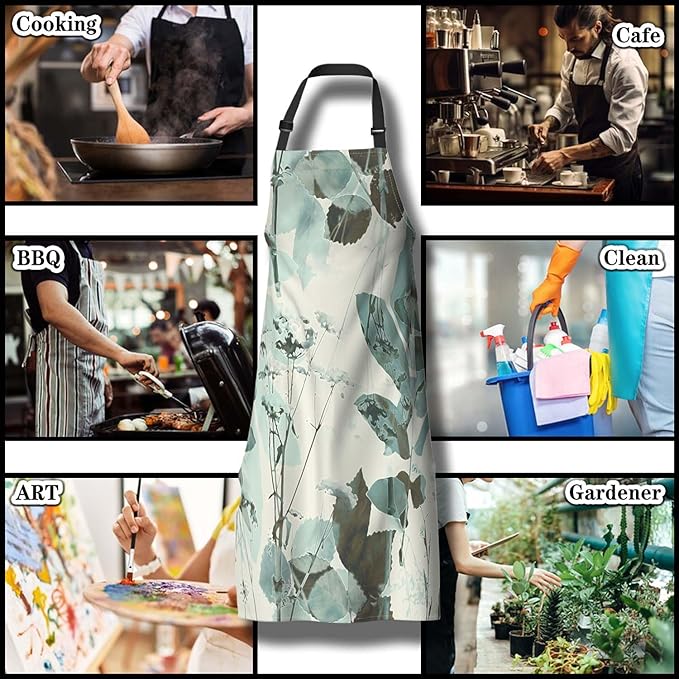 Kitchen Aprons for Women Watercolor Leaves Mans Chef Apron for Cooking Restaurant BBQ Painting Crafting Gardening 27” (W) x 31” (H), Waterproof Apron