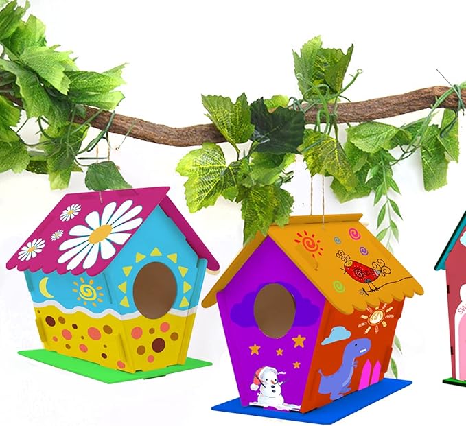 hapray 12 Pack Bird House Kit, DIY Birdhouse Kits, Wooden Crafts Arts for Children to Build and Paint (Includes Paints & Brushes) for Kids Girls Boys Toddlers Halloween Christmas Gift