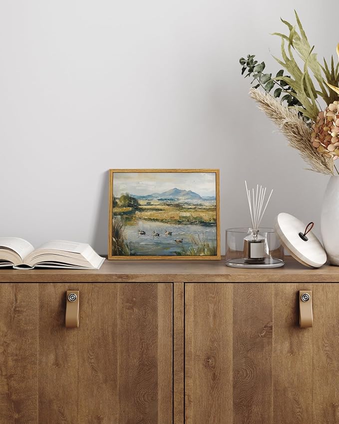 VIYYIEA Framed Wall Art for Living Room, Duck Pond Canvas Prints, Vintage Home Decor, Oil Painting Picture, Bathroom Wall Decor Gifts for Friends or Family -【Duck Pond】-(10L x 8W)