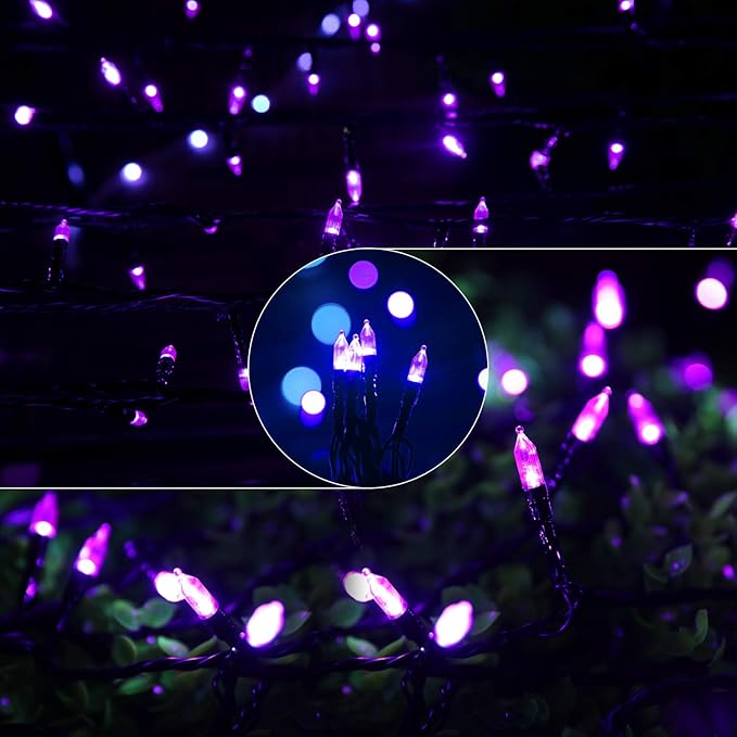 Purple LED Outdoor Halloween Lights, 39Feet 100 LED Mini Lights with 8 Lighting Modes, Connectable Halloween String Light Plug In for Garden Patio Party Haunted House Ghost Holiday Lighting Decoration