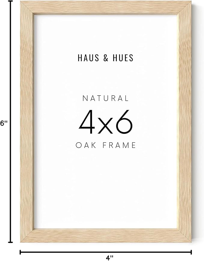 HAUS AND HUES Solid Oak 4x6 Picture Frame for Wall or Tabletop - Natural Wood Frame 4x6, Beige Photo Frame 4x6 for Walls, 4x6 Wood Picture Frame, 4 by 6 Picture Frame, 4x6 Frames for Pictures