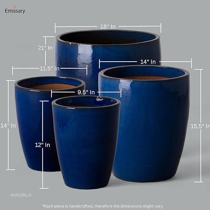 Emissary Bullet 9.5 in. Blue Ceramic Round Planter (9.5 in. L x 9.5 in. W x 12 in. H) with Drainage Hole