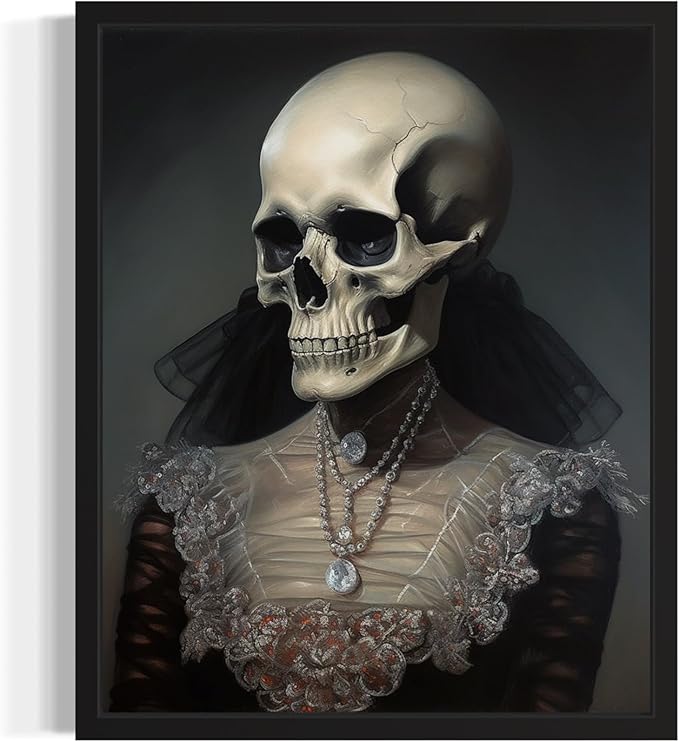 Female Skull Poster Art Print, Halloween Scary Vintage Wall Art Academia Spooky Painting Decoration for Horror Prints, Gothic Posters Bedroom Decor 89 (Female Skull, 16 x 20 inches, Unframed)