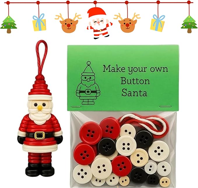 DIY Christmas Button Ornament Making Set–Fun Holiday Handmade Decorations for All Ages,DIY Craft Buttons Kit with Christmas Snowman/Santa/Angel,Xmas Tree Hanging Decorations (#A)