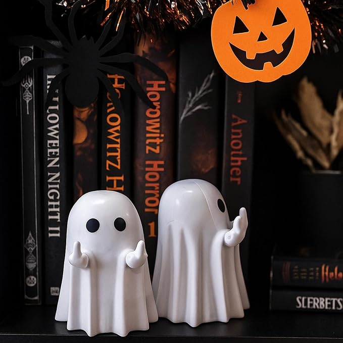 Halloween Ghost Figurine Funny Spooky Middle Finger Statue Halloween Table Decorations Cartoon Cute Resin Holiday Desktop Ornament Decor for Holiday Indoor Home Decor Gifts