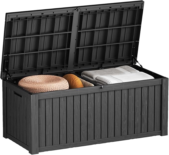 150 Gallon Deck Box Large Outdoor Storage for Patio Furniture,Outdoor Cushions,Garden Tools and Pool Supplies,Waterproof,Resin,Lockable(Black)