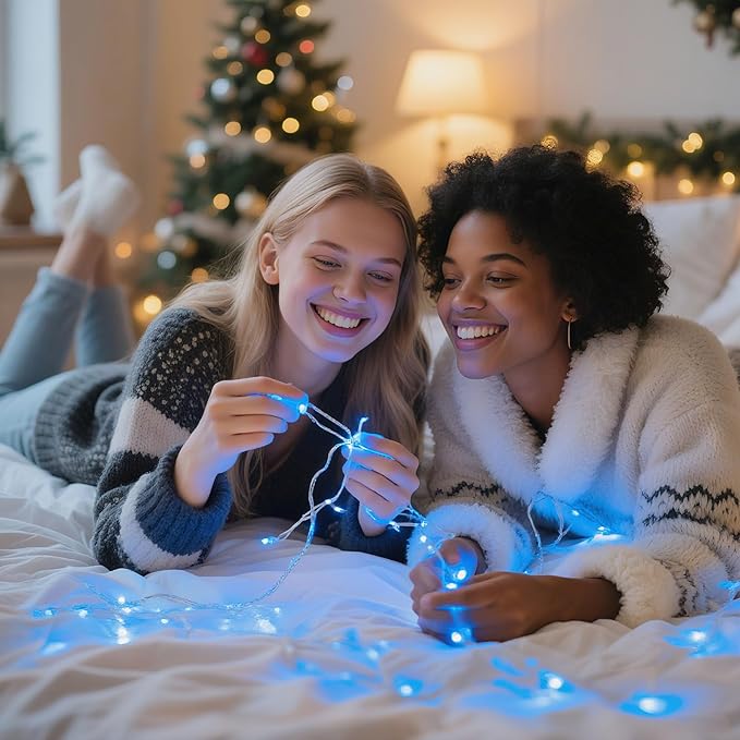 4 Pack 60LED Christmas Fairy Lights Battery Operated - 20FT Twinkle Lights with 2 Lighting Modes Indoor Outdoor, Waterproof Led Fairy String Lights for Bedroom, Classroom, Dorm, DIY Decor, Blue