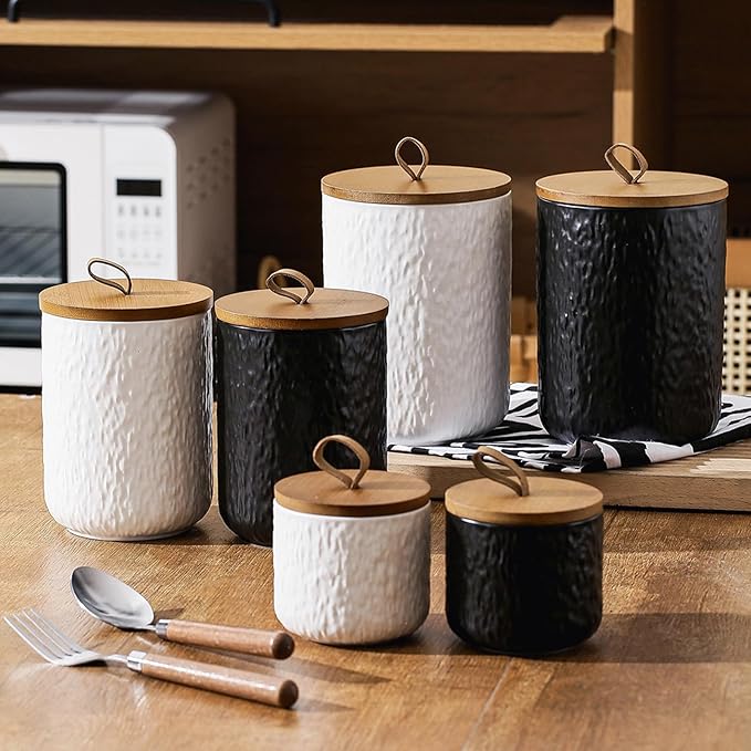 Kitchen Canisters for Countertop, Ceramic Coffee Canisters with Airtight Lids Food Storage Jars Sugar Container for Kitchen Counter Tea, Coffee Beans, Spice (#001White-Set of 3)
