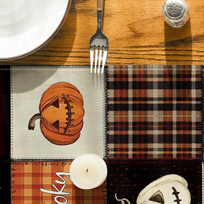 Artoid Mode Black Cat Bat Pumpkin Spooky 210 GSM Halloween Table Runner, Ghost Kitchen Dining Table Decoration for Home Party Decor 13x72 Inch