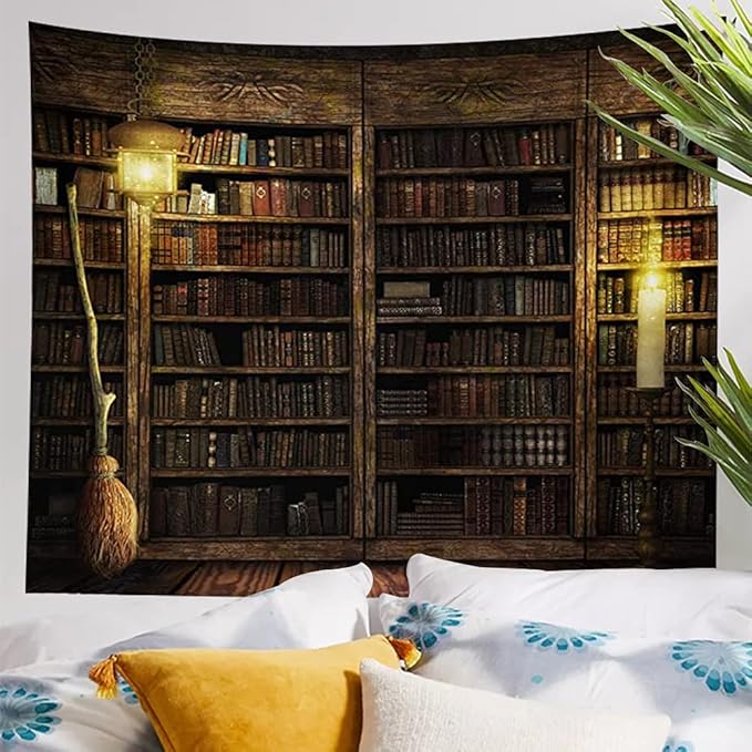 Vintage Bookshelf Tapestry Wall Hanging - Study Room Picture Art Tapestry Retro Bookshelf Wall Art Library Bohemian Hippie Wall Tapestries Bedroom College Dorm Decor XL