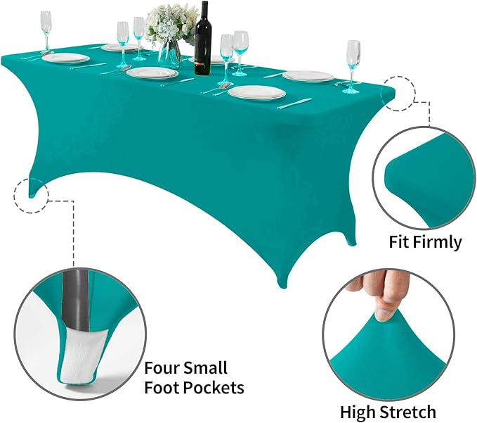 2Pack Spandex Table Cover for 6Ft or 4fT or 8ft Table Universal Fitted Stretch Tablecloth for Party, Banquet, Wedding and Events-Turquoise