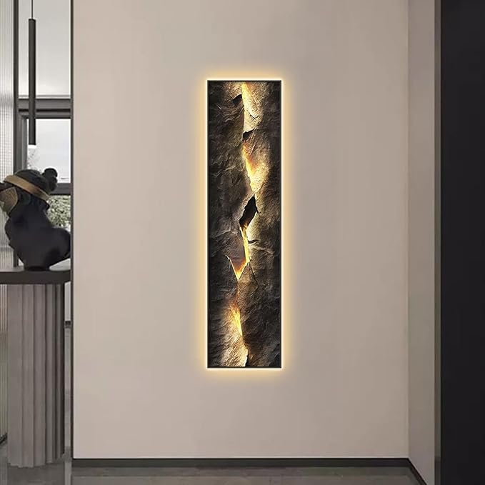 homary LED Wall Art – Backlit Abstract Cracked Stone Panel, USB-Powered Lighted Wall Decor for Living Room, Bedroom & Hallway, Modern Vertical Hanging (39.4" x 9.8")