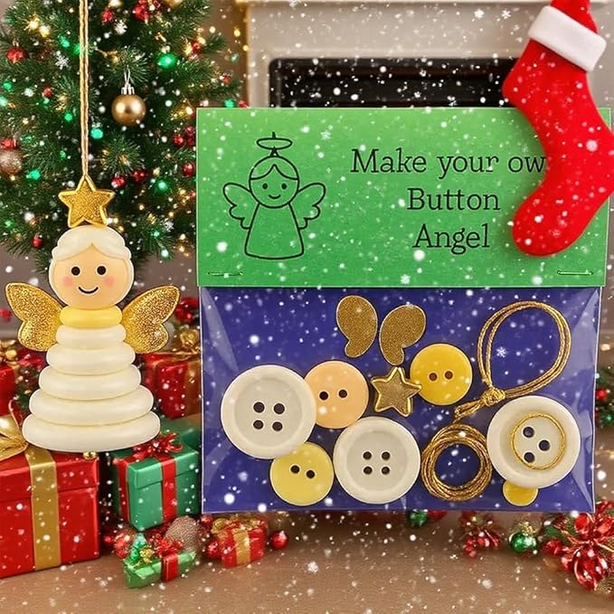 DIY Christmas Button Ornament Making Set - Snowman/Santa/Angel, Fun Holiday Craft Kit for All Ages, Ideal Xmas Tree Hanging Decor & Festive Gifts (C 8)
