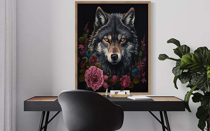 Vintage Wolf Poster Art Print, Halloween Scary Wall Art Academia Spooky Painting Decoration for Horror Prints, Gothic Posters Bedroom Decor 89 (Vintage Wolf, 11 x 14 inches, Wood Frame)