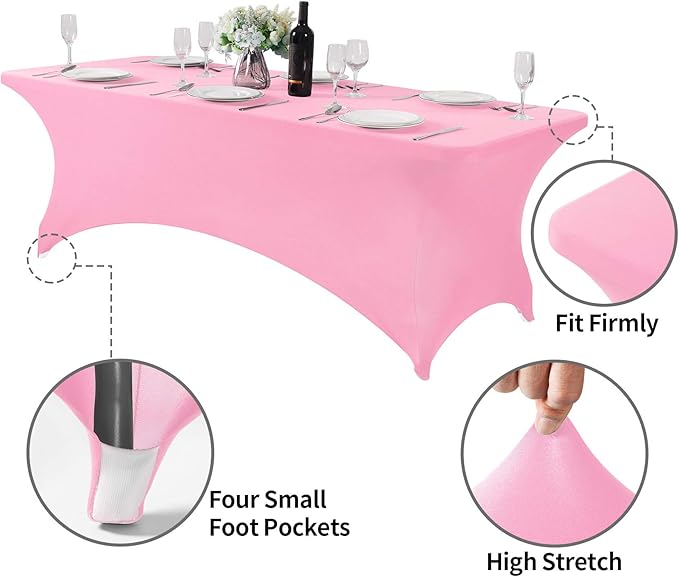 2Pack Spandex Table Cover for 8FT or 4ft or 6ft Table Universal Fitted Stretch Tablecloth for Party, Banquet, Wedding and Events-Pink