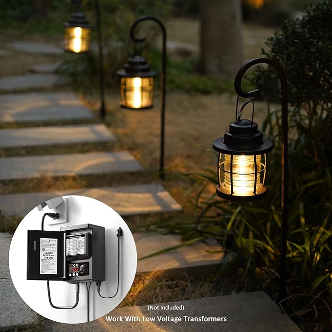 Low Voltage Pathway Lights 1.1W 12V AC Outdoor Shepherd Hook Path Lights 6PK 32 Lumen Metal Landscape Lighting Kit Warm White Hardwired Walkway Light with Connectors and Stakes