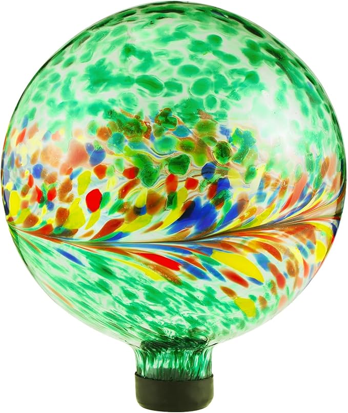 VOREEN 10-Inch Glass Gazing Ball, Outdoor Gazing Globe, Reflective Ball Yard Decoration for Homes, Patio, Lawn and Gardens, Gift for Mom Wife Friend, Phoenix Tail Design, Green