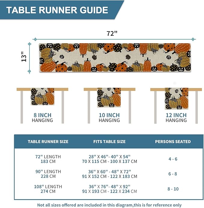 Artoid Mode Halloween Jack-O-Lantern Pumpkin Table Runner, Holiday Kitchen Dining Table Decoration for Indoor Outdoor Home Party Decor 13 x 72 Inch