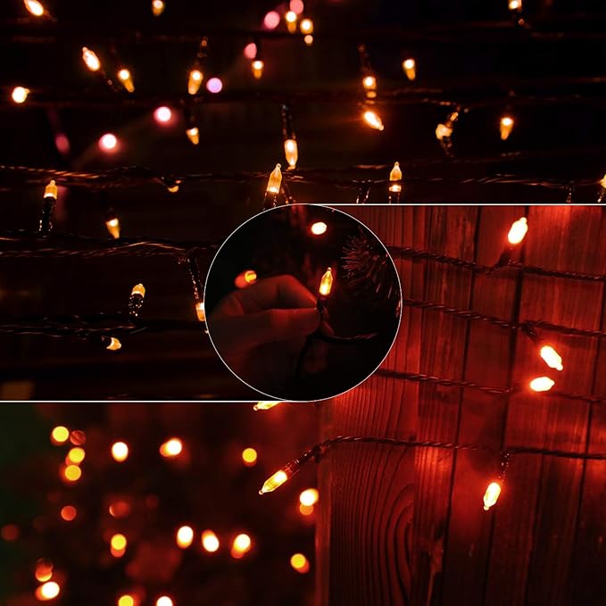 2Pack Orange Outdoor Halloween Lights, 39Feet 100 LED Mini Lights with 8 Lighting Modes, Connectable Halloween String Light Plug in for Garden Patio Haunted House Ghost Holiday Lighting Decoration