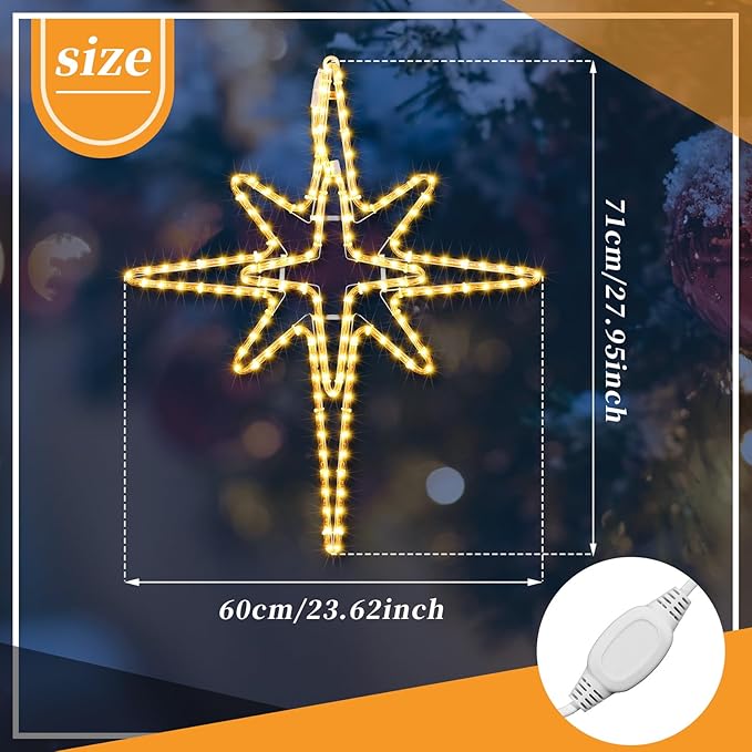 28" Christmas Star of Bethlehem LED Star Hanging Lights Nativity Holy Family Light for Door Window Porch Wall Decoration Plug Operated Lighted Hanging Tree Topper(Warm Light)