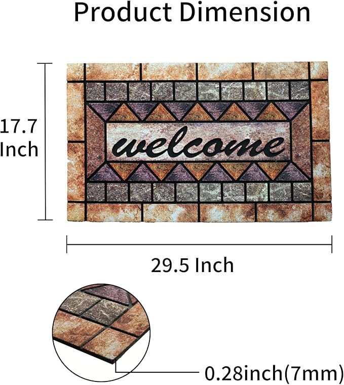 Door Mat Welcome Mat, Heavy Duty Door Mat 17.7 x 29.5 Inch Front Door Mat Rug Doormat for Outdoor Entrance Home Non-Slip Rubber Rug for Front Door, Outside, Entryway, Patio (Brown Welcome)