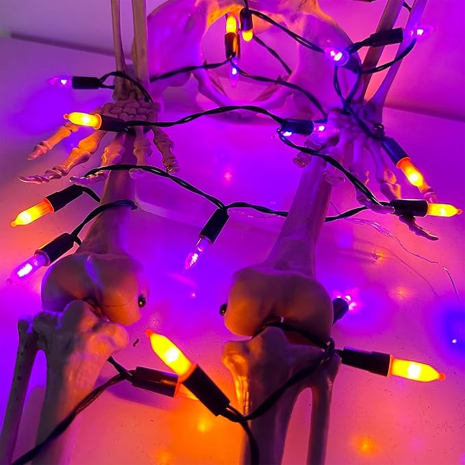 WATERGLIDE 50 LED Outdoor Halloween Lights, 16 FT Mini String Light with 8 Modes, Waterproof Battery Operated Tree Lights for Indoor Outdoor Patio Garden Party Wedding Decoration, Orange & Purple