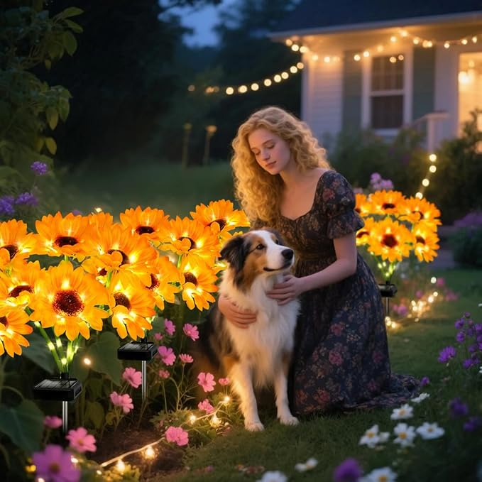 Solar Sunflower Lights 4 Pack with 24 Sunflower Solar Lights Outdoor Garden Decor Birthday Gift for Mom Women Grandma,Waterproof Solar Flower Garden Stake Lights for Yard Landscape Patio Lawn Pathway