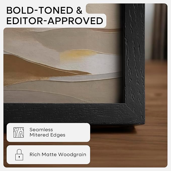 Homeforia Black Wood Frame 24x32, High End Oak 24x32 Large Wooden Poster Frames with Mat 20x28 inch Photo, 24 x 32 Picture Frame Matted to 20 x 28, 32x24 Thin Frame, Tempered Glass, Wall Kit, Set of 1
