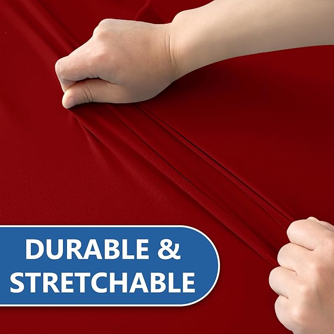 Fitted Tablecloth for 8 Foot Rectangle Tables-4 Pack Red Elastic Outdoor Picnic Table Cover-Spandex Stretch Folding Table Cloths 8ft for Camping Dining Room Patio Kitchen Banquet Party
