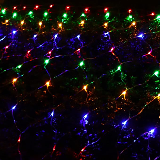 Solar Net Lights Outdoor Mesh Lights Multicolor, 200 LED Net Lights Christmas Colorful, Waterproof 19 Modes Timer Tree Wrap Lights for Fence, Garden, Yard, Bushes, Trunk, Halloween Decor-9.8ft x 6.6ft