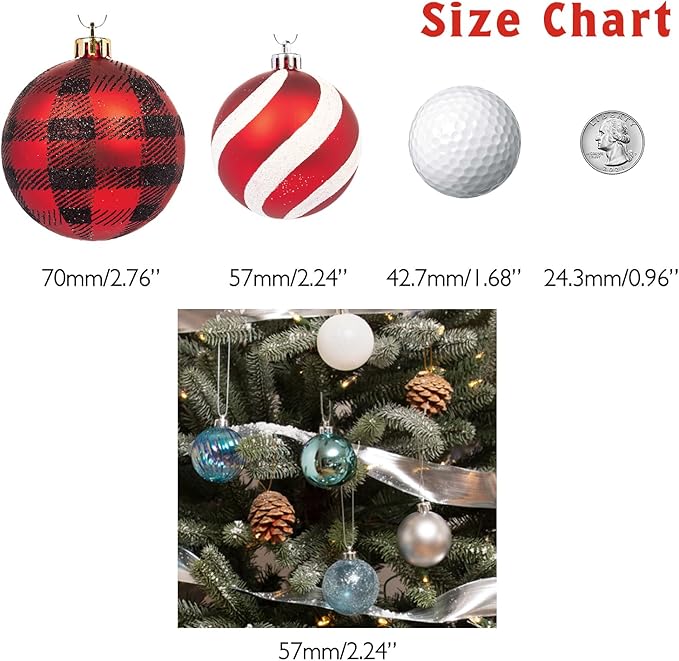 Every Day is Christmas Ornaments, Shatterproof Christmas Tree Ornament Set, Christmas Balls Decoration 50 Count (2.24"/57mm, Blue Silver)