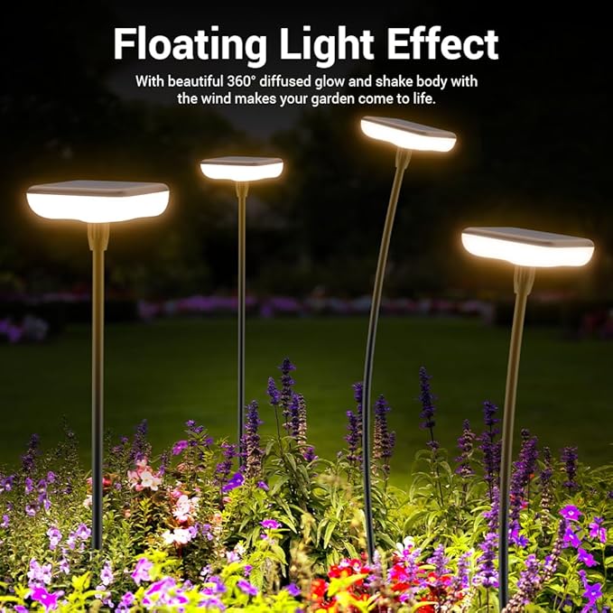 Solar Pathway Lights Outdoor 6 Pack Solar Powered Garden Lights 12H Long Lasting Auto On/Off Solar Swaying Light IP65 Waterproof for Planter Flowers Landscape Lighting Decoration Warm White