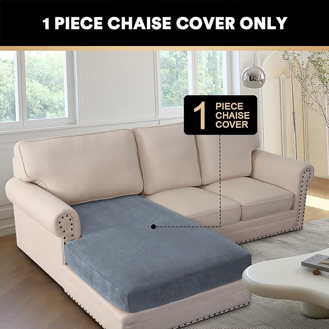 PrinceDeco Velvet Couch Cover for Dogs, Washable L Shaped Couch Cover, 1 Piece, Stone Blue