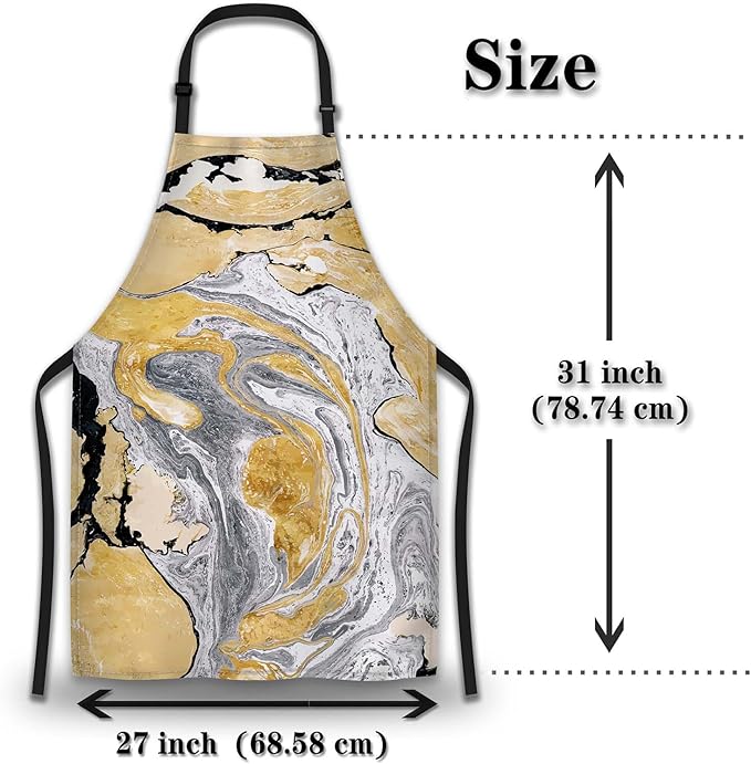 Funny Aprons for Adults Women Gold and Black Marble Women Apron for Kitchen Cooking Restaurant BBQ Painting Crafting Gardening 27” (W) x 31” (H), Waterproof Apron