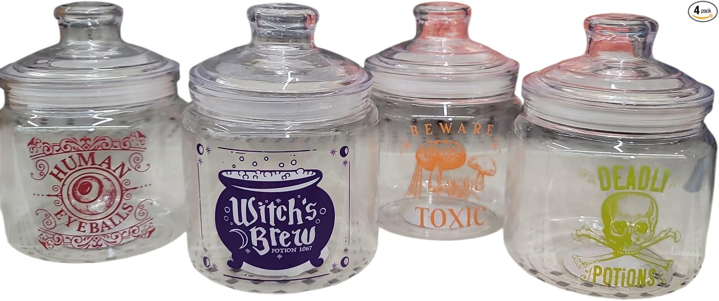 Halloween Storage Jars with Lids, Decorative Potion Bottles, Set of 4