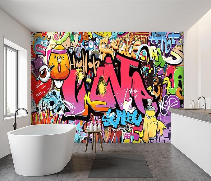 '-Street Art Graffiti Wallpaper Fabric Wallpaper Living Room Bedroom Bathroom Boys Girls Children's Room Abstract Large Wall Mural- 91"x65"( not Peel and Stick)