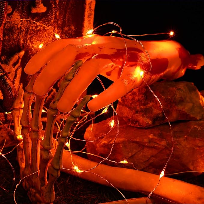 BrizLabs Orange Fairy Lights, 19.47ft 60 LED Orange Halloween String Lights, 8 Modes Battery Fairy Light with Remote, Indoor Outdoor Starry Twinkle Light for DIY Home Bedroom Patio Holiday Party Decor