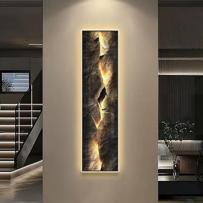 homary LED Wall Art – Backlit Abstract Cracked Stone Panel, USB-Powered Lighted Wall Decor for Living Room, Bedroom & Hallway, Modern Vertical Hanging (39.4" x 9.8")