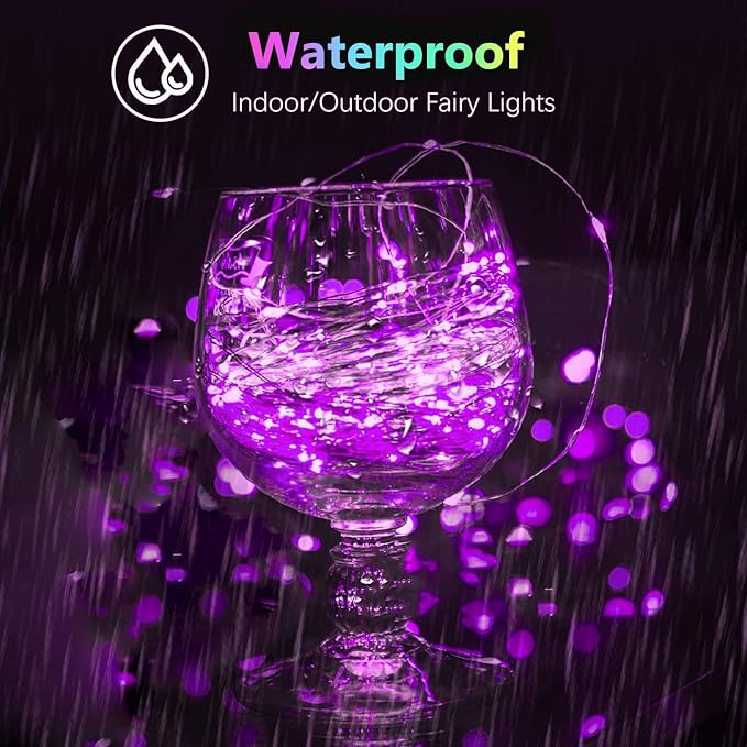 4 Pack 20FT 60LED Halloween Battery Operated Fairy Lights with Timer, Waterproof Battery String Lights Outdoor Indoor, Battery Twinkle Lights for Bedroom Wedding Birthday Party Halloween (Purple)