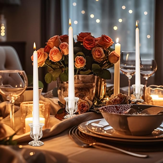 48 Pcs Glass Taper Candle Holders Bulk 2. 5 Inch Clear Candlestick Holder with Long Tapered Candles Candle Sticks Set for Table Centerpiece Wedding Christmas Party Decoration