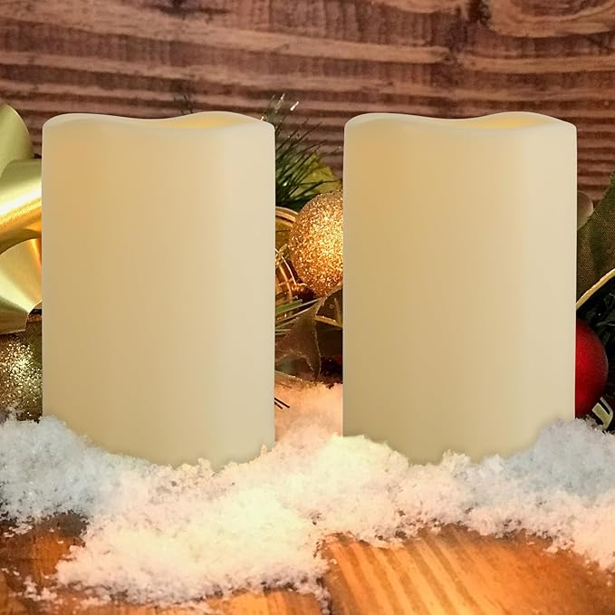 4" x 6" Large Outdoor Flameless Candles with Remote and Timer, Battery Operated Flickering LED Pillar Candles for Patio, Porch, Lantern, Ivory, Plastic, Pack of 1