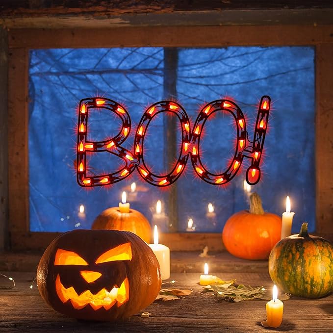 13.3" Lighted Boo Halloween Window Silhouette Decoration,Halloween Lighted Window Decoration,Hanging Light Up Holiday Ornament