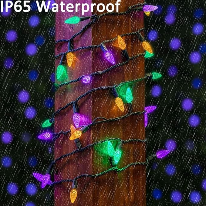 Solar Halloween Lights Christmas Lights C6 Strawberry String Lights Mardi Gras String Lights, 100 LED 8 Modes Waterproof Outdoor Use for Mardi Gras Christmas Tree Camping Balcony Halloween Party Decor
