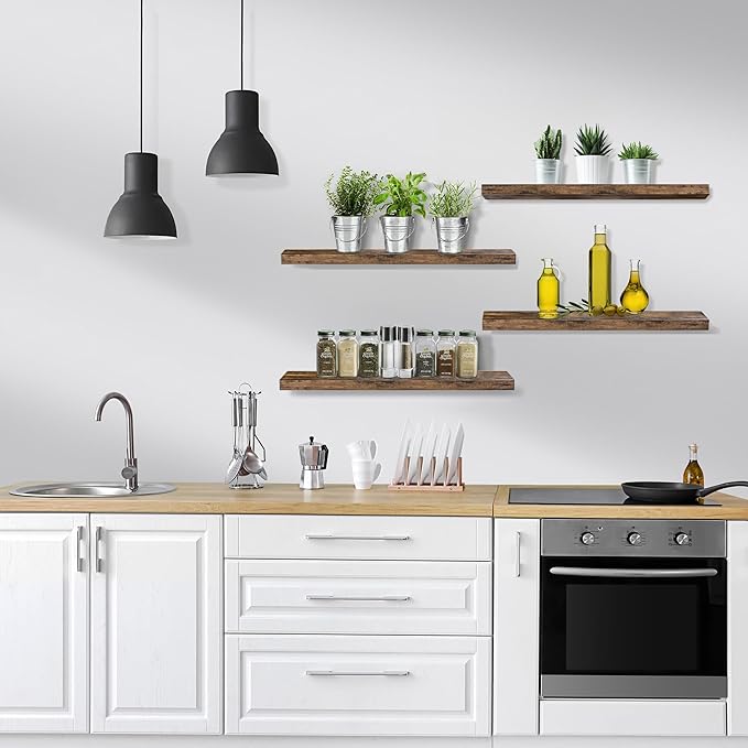 Sorbus Floating Shelves for Wall - 24" Bathroom Shelves, Wall Decor for Bedroom, Kitchen, Living Room, Home Decor & Book storage - Mounted Floating Shelf with Invisible Brackets (Rustic Brown, 4 Pack)